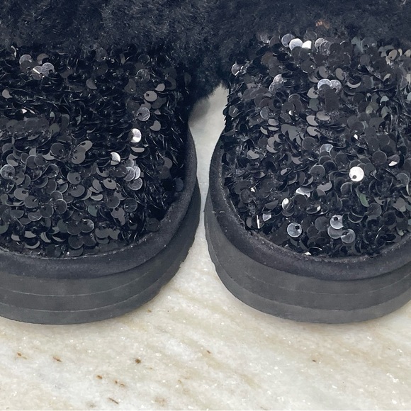 UGG slippers kids sequin Funkette chunky sz 1 black elastic strap - Picture 5 of 5